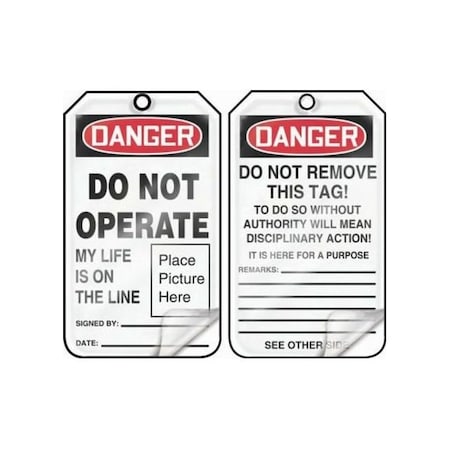 Accuform Safety Tags, DANGER DO NOT OPERATE MY LIFE IS ON, 5.75in x 3.25in, Self-Laminating PF-Cardstock, 5PK MDT016LCM